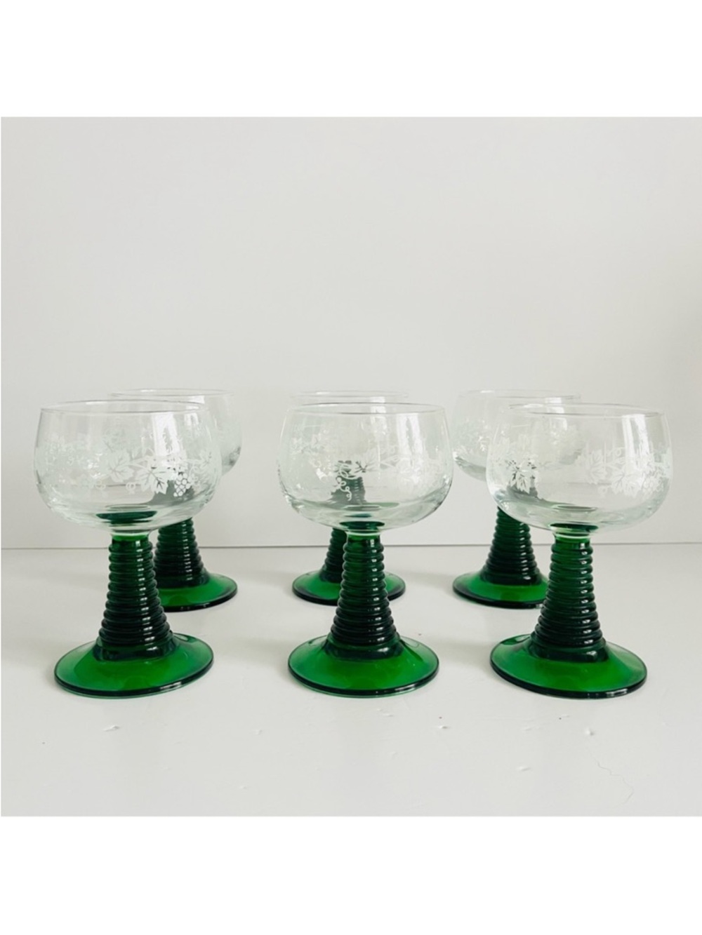 Luminarc Vintage Roemer Wine Glasses Green Beehive Stem Set of 6